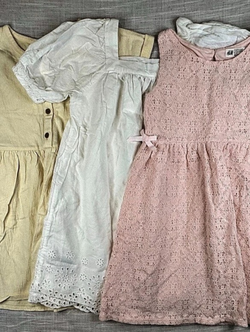 H&M, Cat & Jack, Gap Girls Casual Dresses Lot of 3  Pink, Pale Yellow, and White